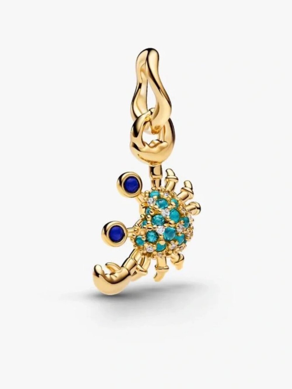 Pandora Gold Crab Charm with Blue and Turquoise Stones